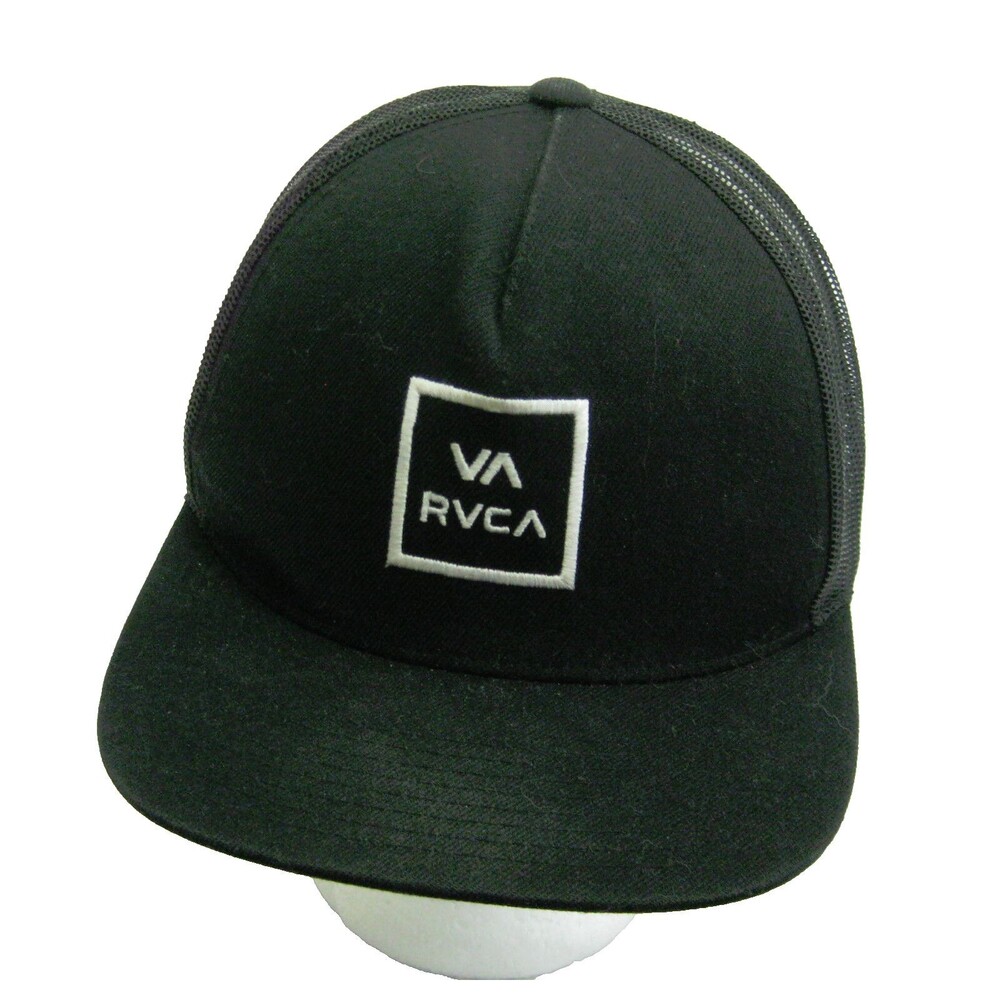 RVCA Men's Black Baseball Cap Mesh Trucker Hat (Adult Snapback) Wool Acrylic